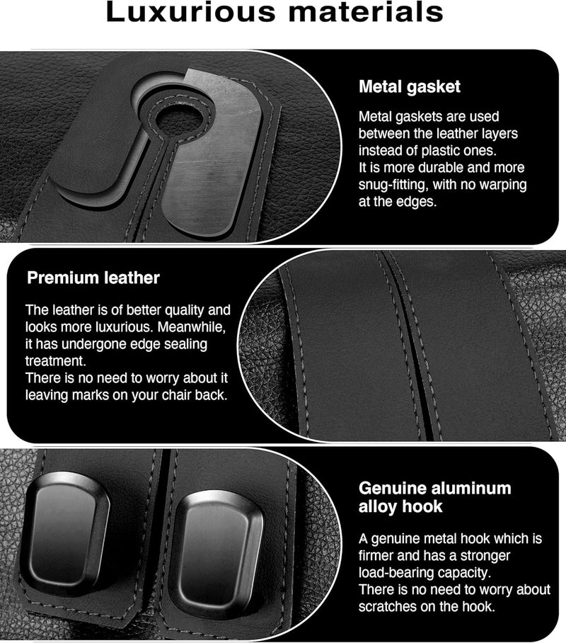 VETERBONE Car Hooks for Headrest, 4PCS Car Purse Hooks Luxurious Leather 100% Metal Car Hangers for Seat Multifunctional Car Bag Hook Car Seat Back Storage Hook Accessories (Black) - Image 2